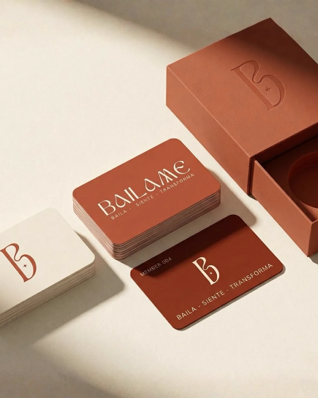 Papelería e identidad visual de Báilame creada por Leth Studio